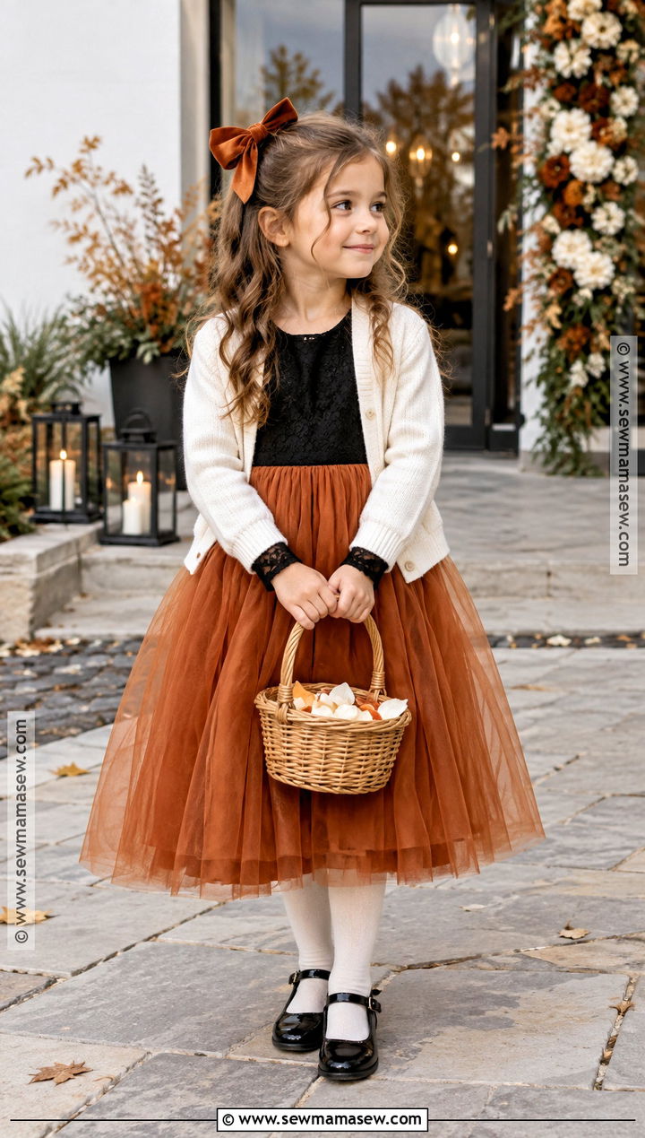 Black And Burnt Orange Flower Girl Dress - 20 Fall Wedding Flower Girl Dresses