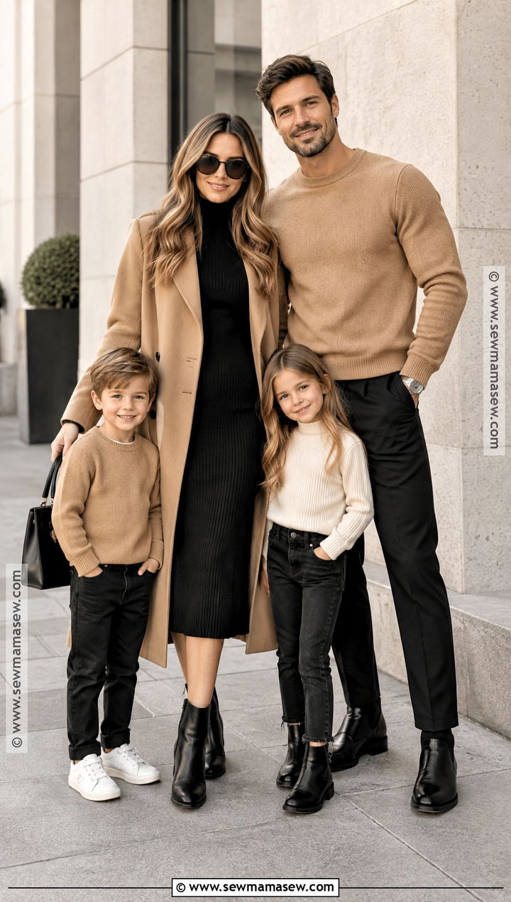 Black And Camel Fall Family Outfit - 20 Fall Photoshoot Family Outfits