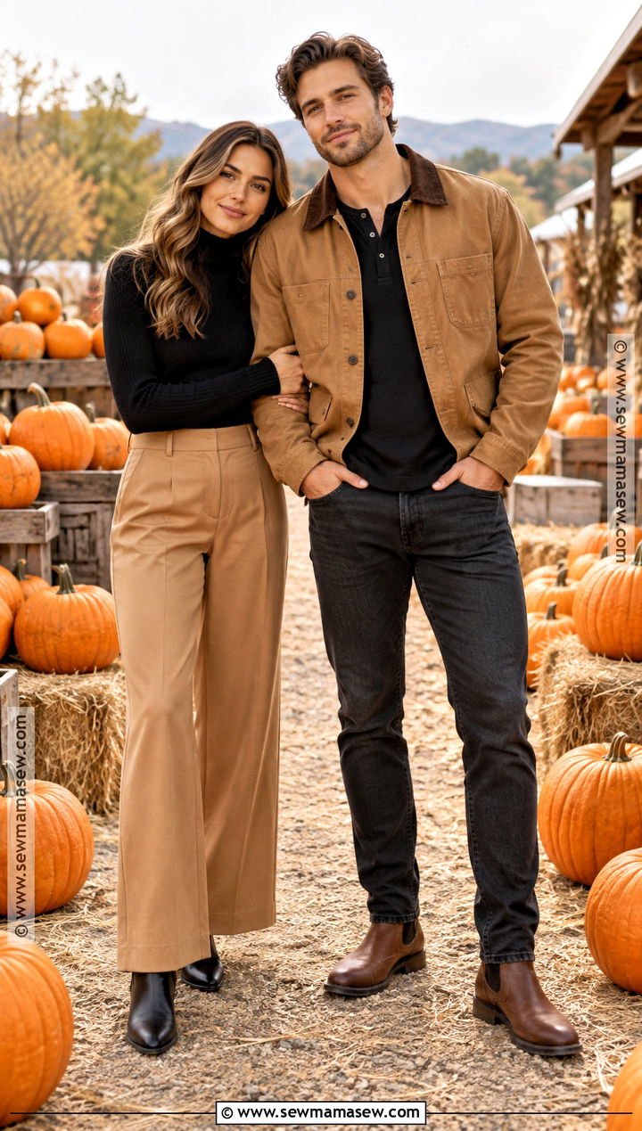 Black And Camel Pumpkin Patch Couple Outfit - 25 Pumpkin Patch Couple Outfit Ideas