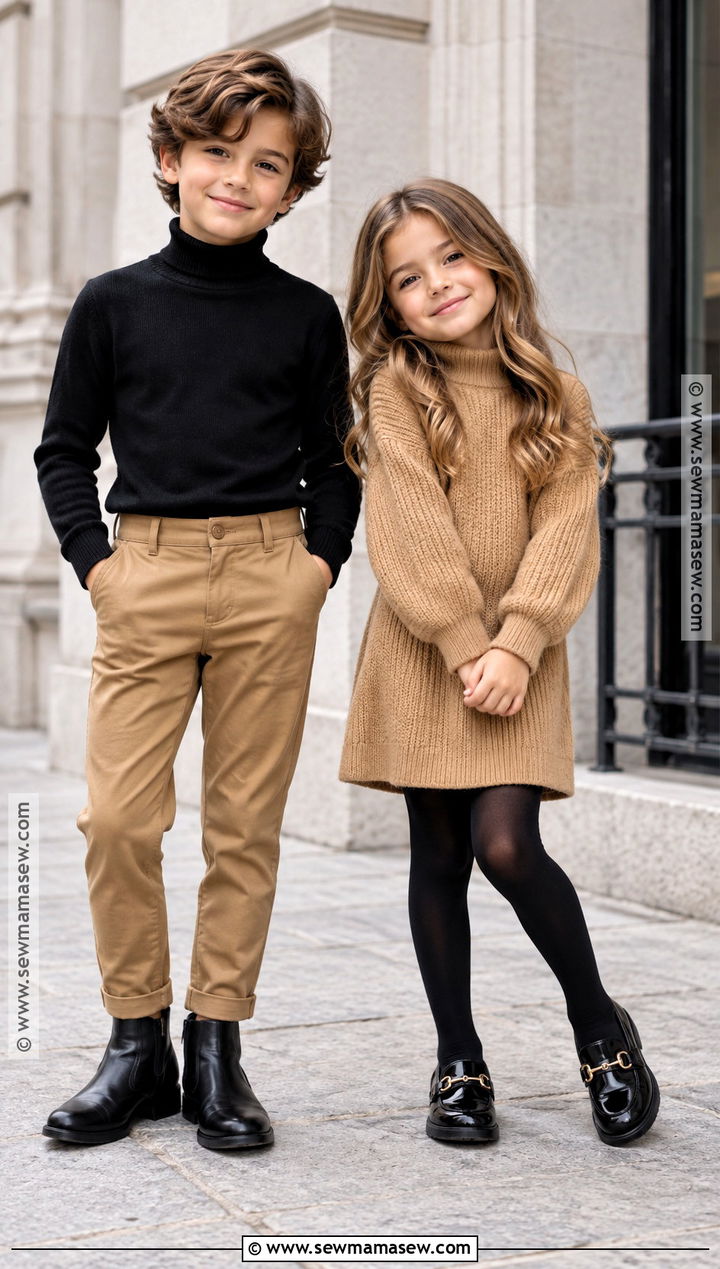 Black And Camel Sibling Photoshoot Outfit - 15 Sibling Fall Photoshoot Outfits