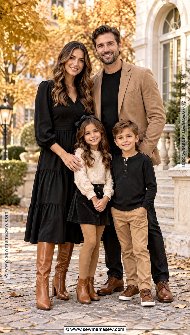 Black And Cognac Fall Family Portrait Outfit - 20 fall portrait outfits for family