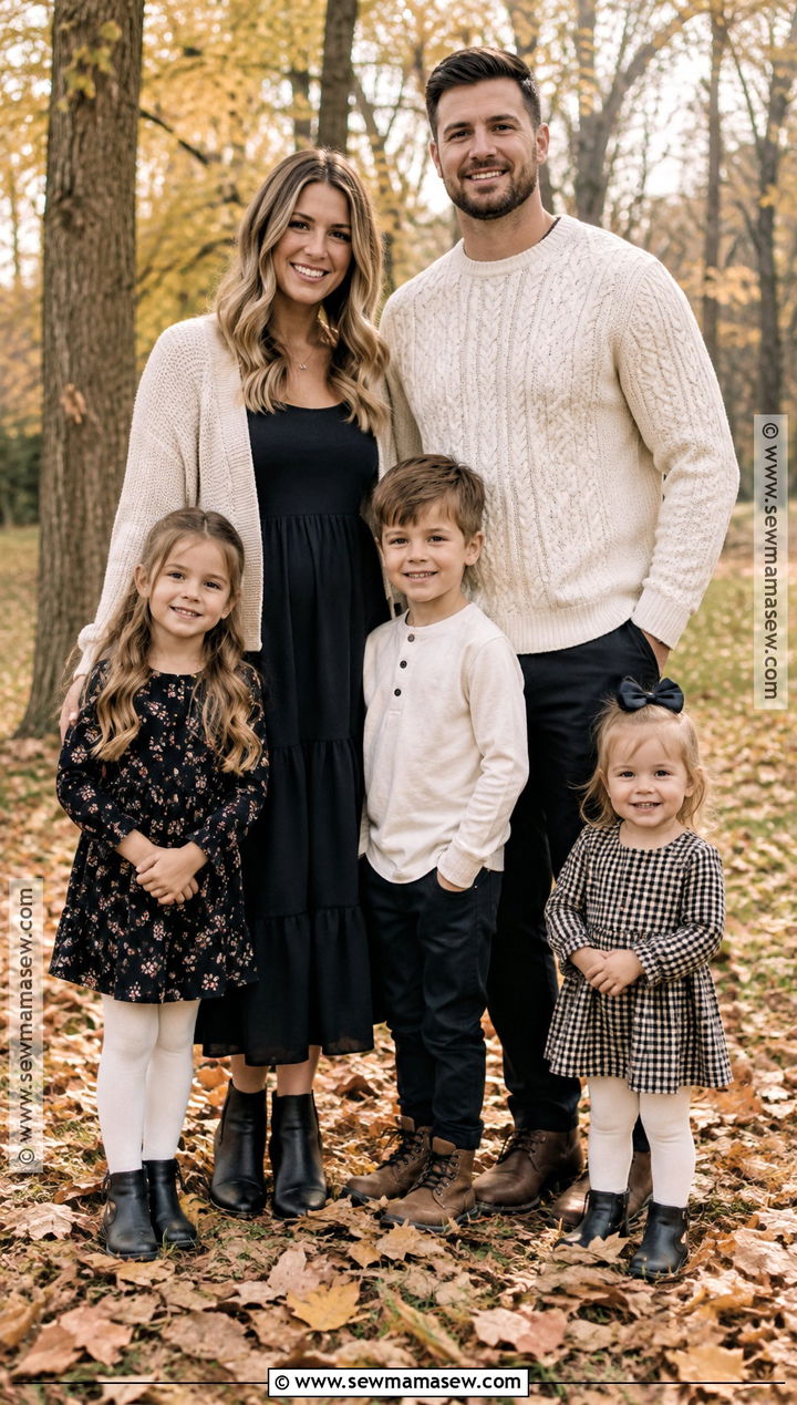 Black And Cream Fall Family Photo Outfit - 15 fall family photos wearing black ideas
