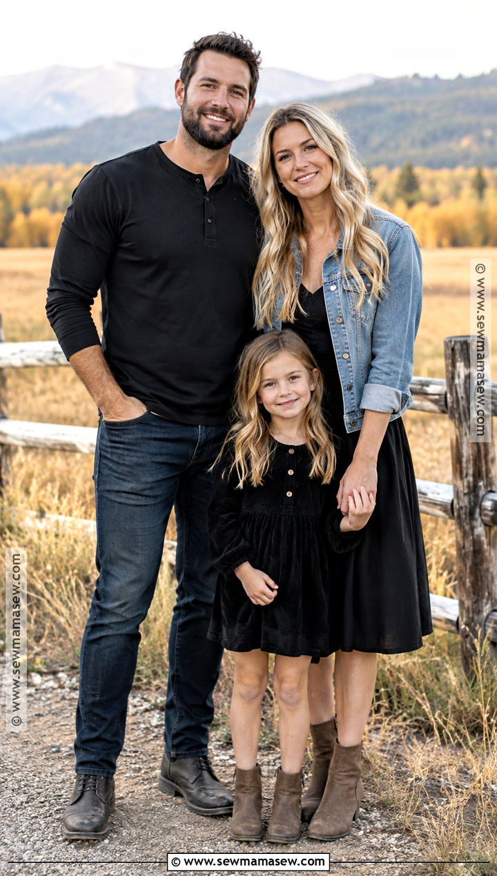 Black And Denim Fall Family Photo Outfit - 15 fall family photos wearing black ideas