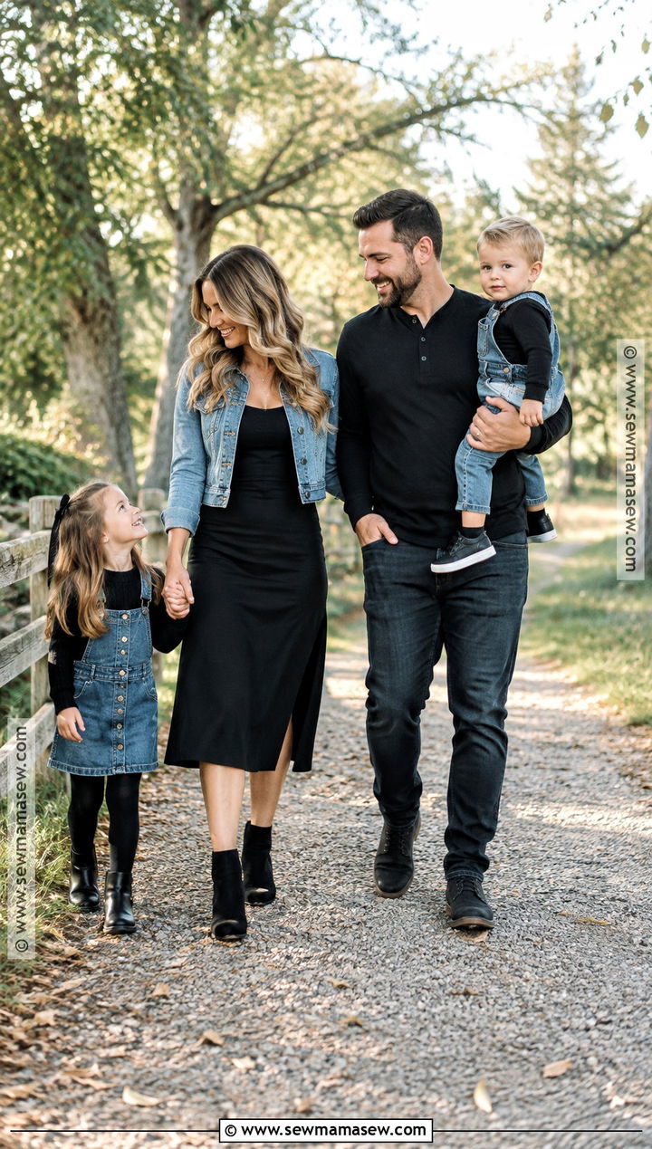 Black And Denim Family Photo Outfits - 15 black outfit fall family pictures ideas