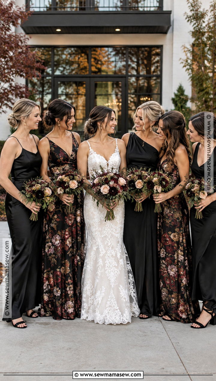 Black And Floral Mismatched Bridesmaid Dresses - 15 Autumn Bridesmaid Dresses Mismatched
