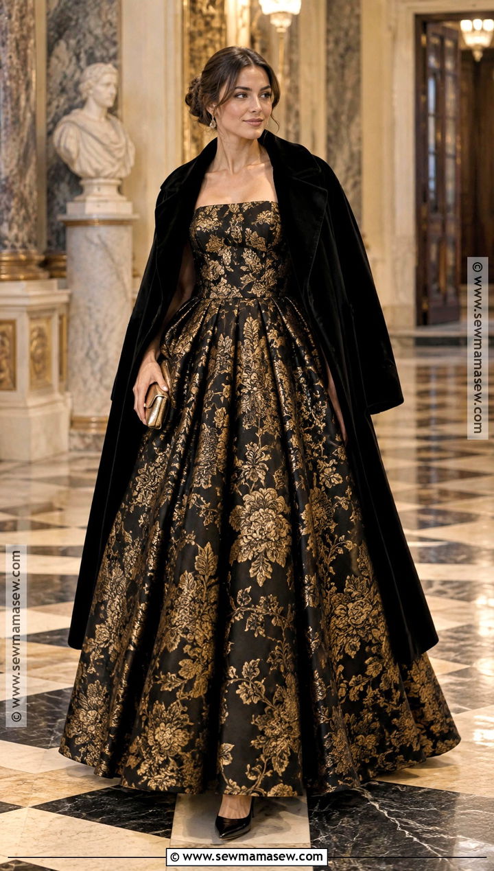 Black And Gold Brocade Autumn Ball Dress - 20 autumn ball dress ideas