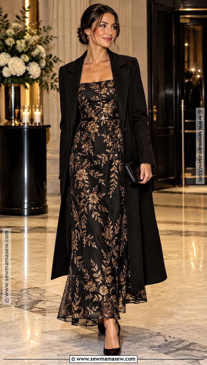 Black And Gold Embellished Autumn Wedding Guest Dress - 25 autumn dresses wedding guest