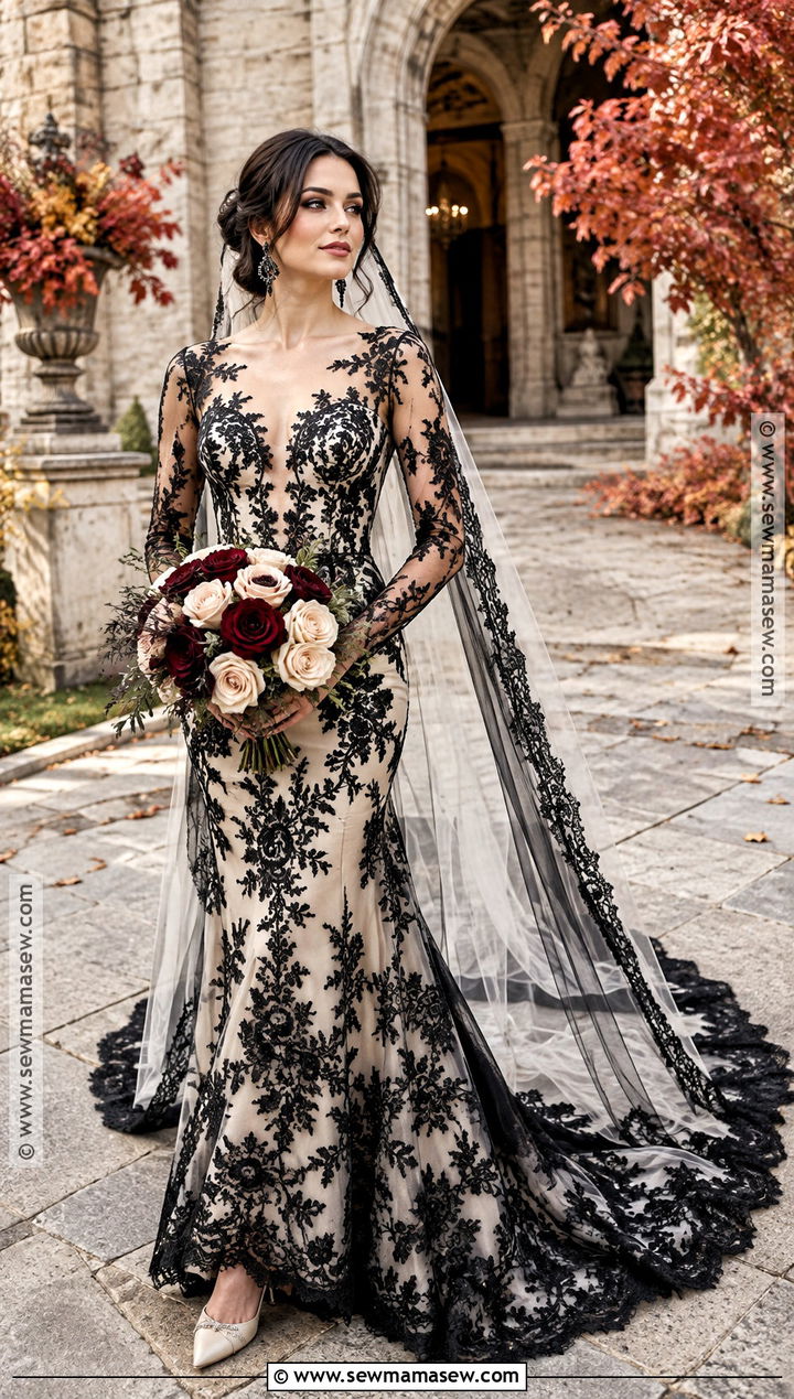 Black And Ivory Lace Gothic Wedding Dress - 15 Gothic Fall Wedding Dress Ideas