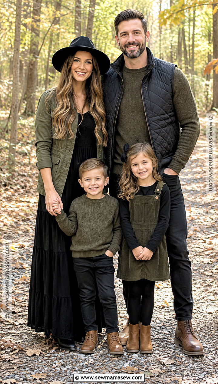 Black And Olive Fall Family Photo Outfit - 15 fall family photos wearing black ideas