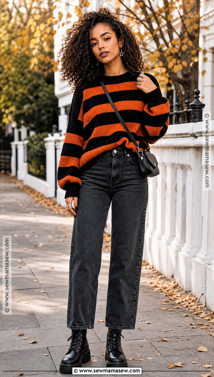 Black And Orange Striped Sweater Outfit - 35 casual halloween outfits