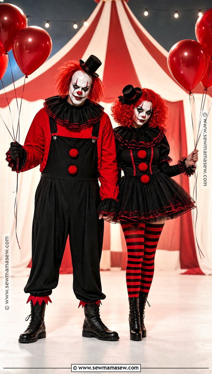 Black And Red Scary Clown Couple Costume - 30 clown couple costume ideas