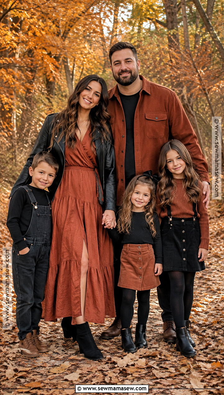 Black And Rust Fall Family Photo Outfit - 15 fall family photos wearing black ideas