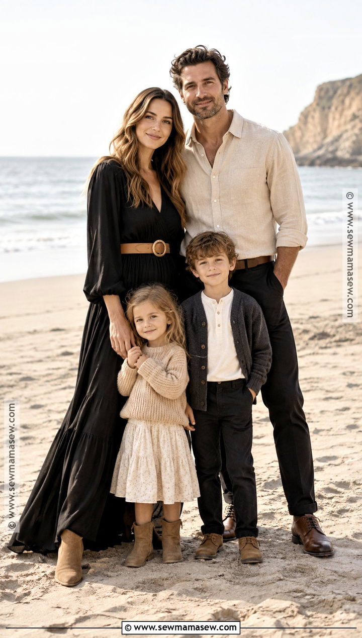 Black And Sand Fall Beach Family Photo Outfits - 20 fall beach family photos outfits