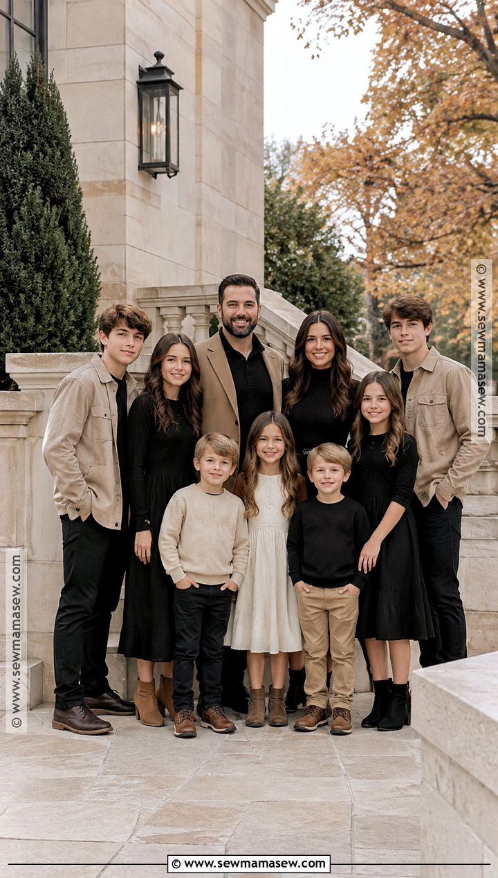 Black And Tan Large Family Fall Photoshoot Outfits - 15 Large Family Fall Photoshoot Outfits
