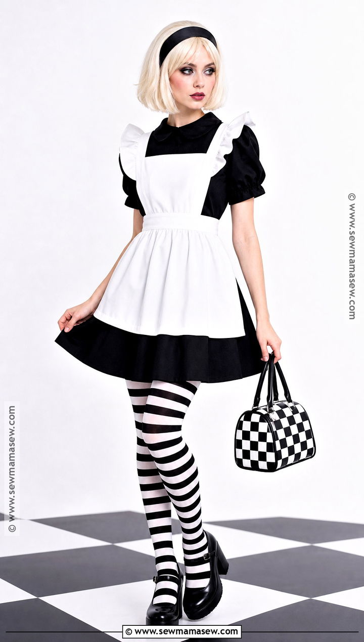 Black And White Alice Costume With Monochrome Dress - 40 alice costume ideas