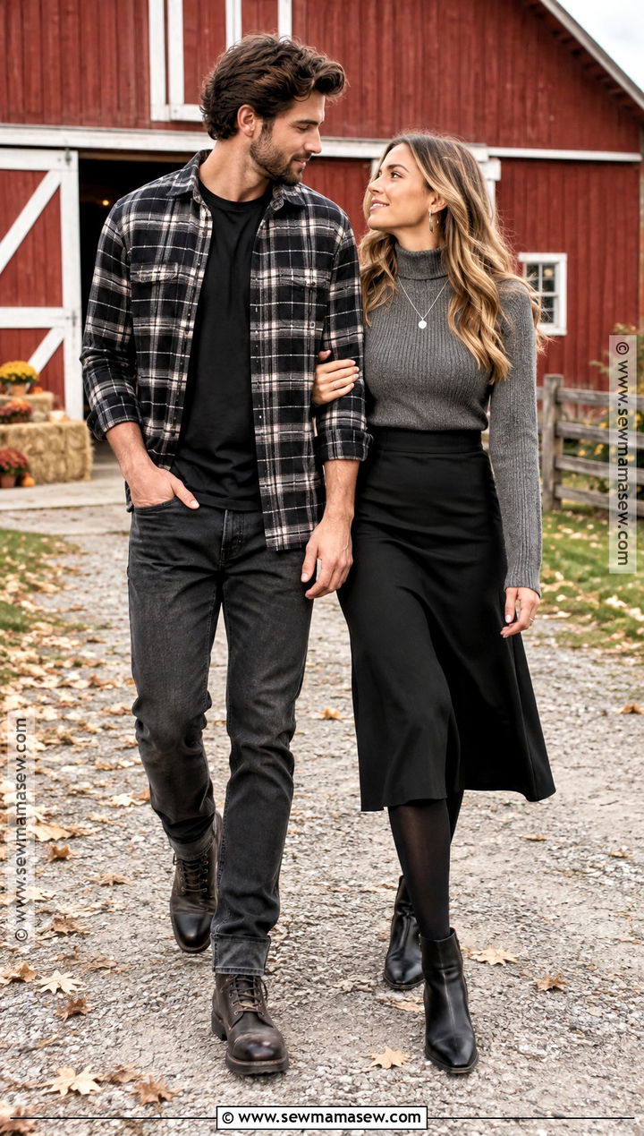 Black And White Flannel Couples Outfit - 15 couples fall photoshoot outfits flannel
