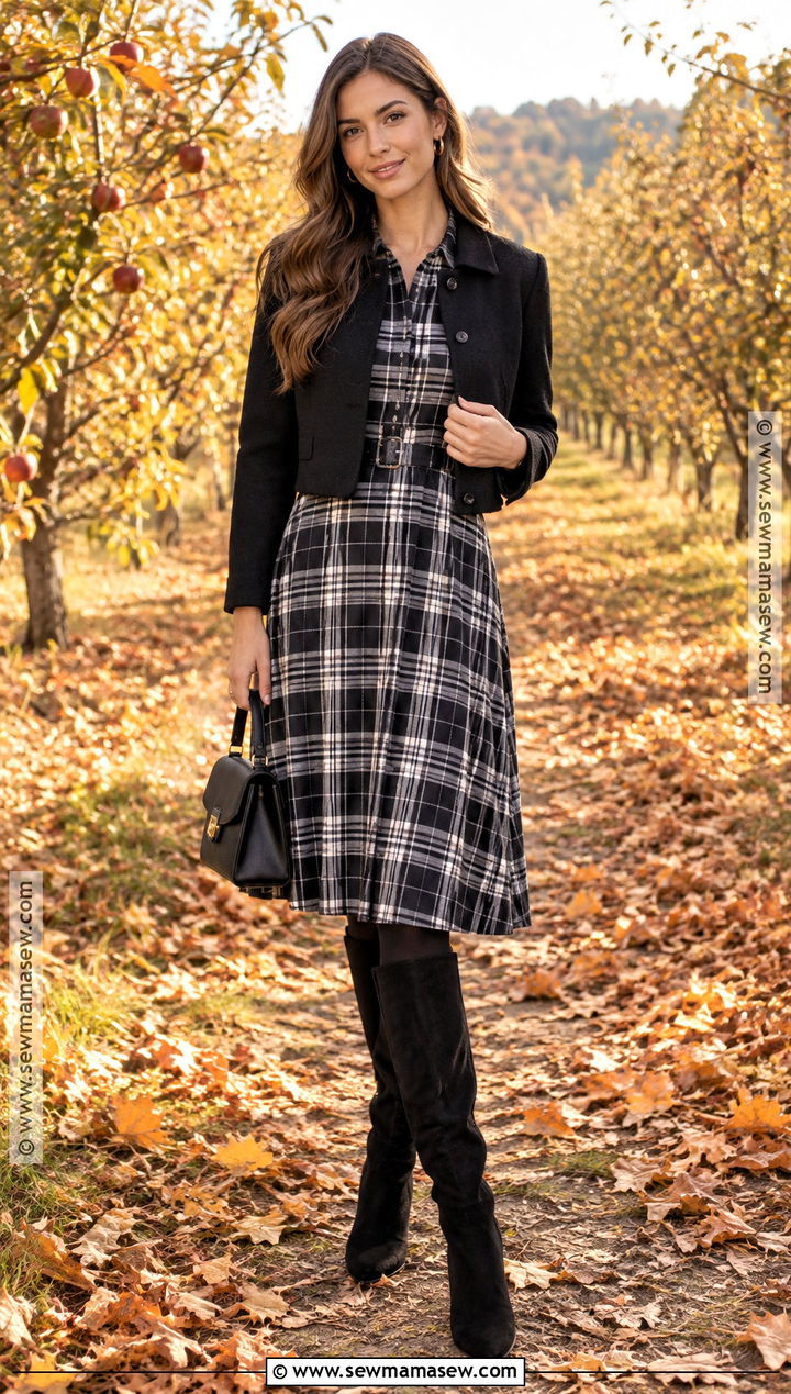 Black And White Plaid Dress Fall Photo Outfit - 15 Black And White Fall Photo Outfits