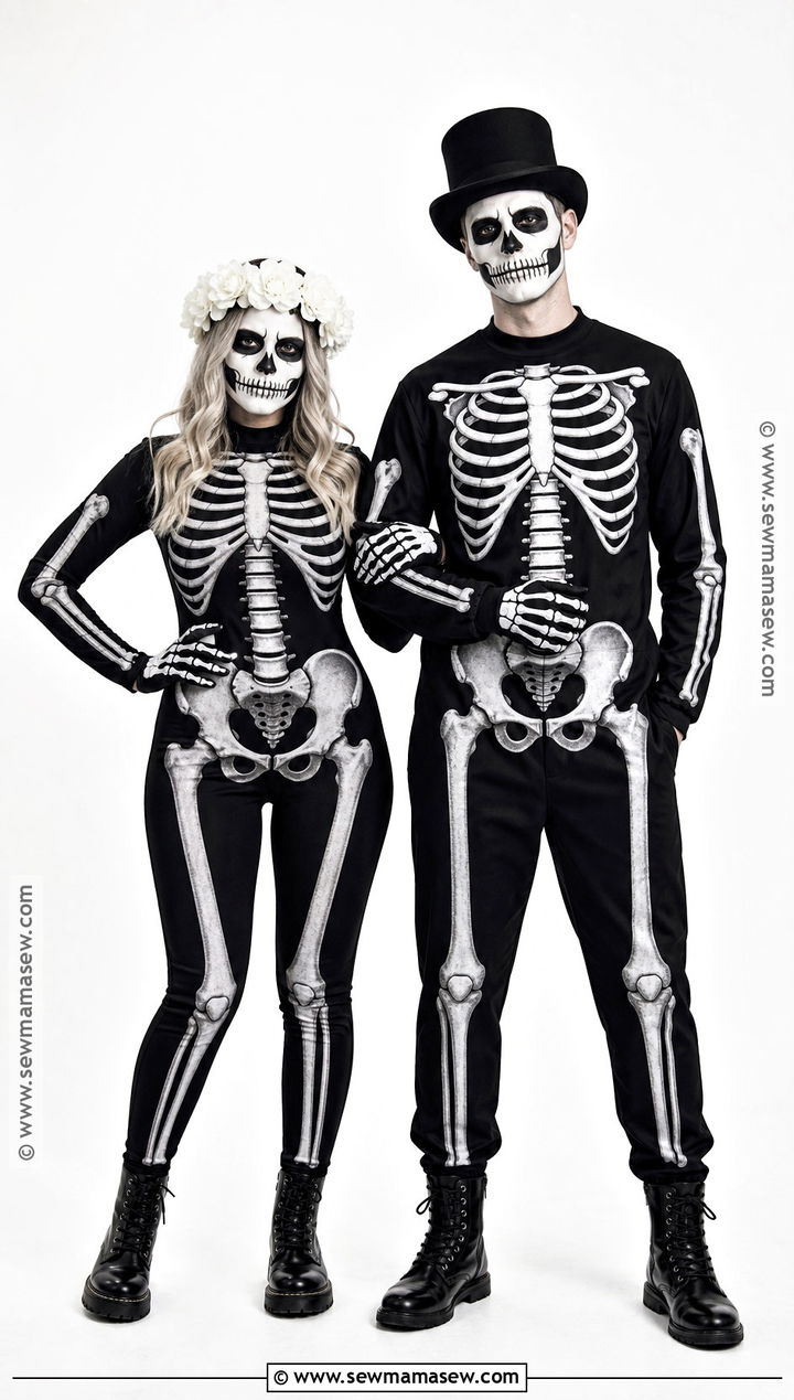 Black And White Skeleton Couple Outfit - 30 Couples Halloween Outfits