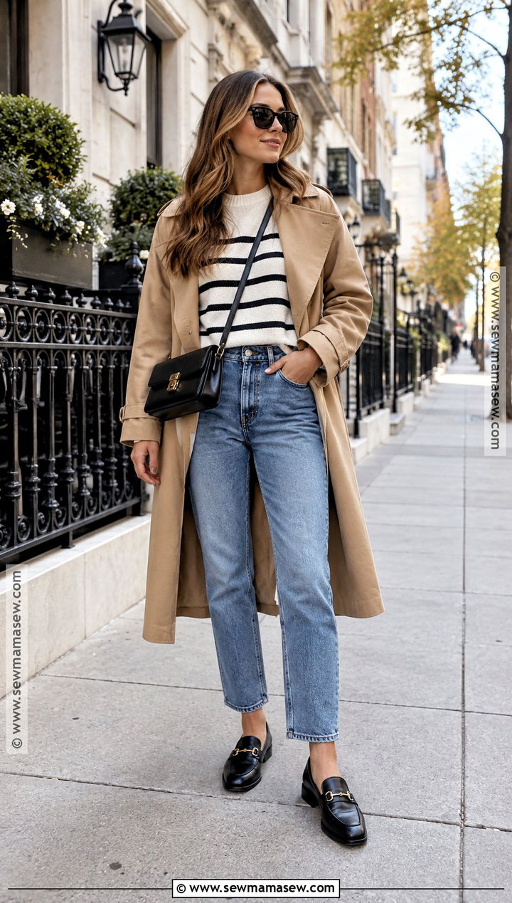 Black And White Striped Sweater With Straight Leg Jeans - 15 fall striped sweater outfits