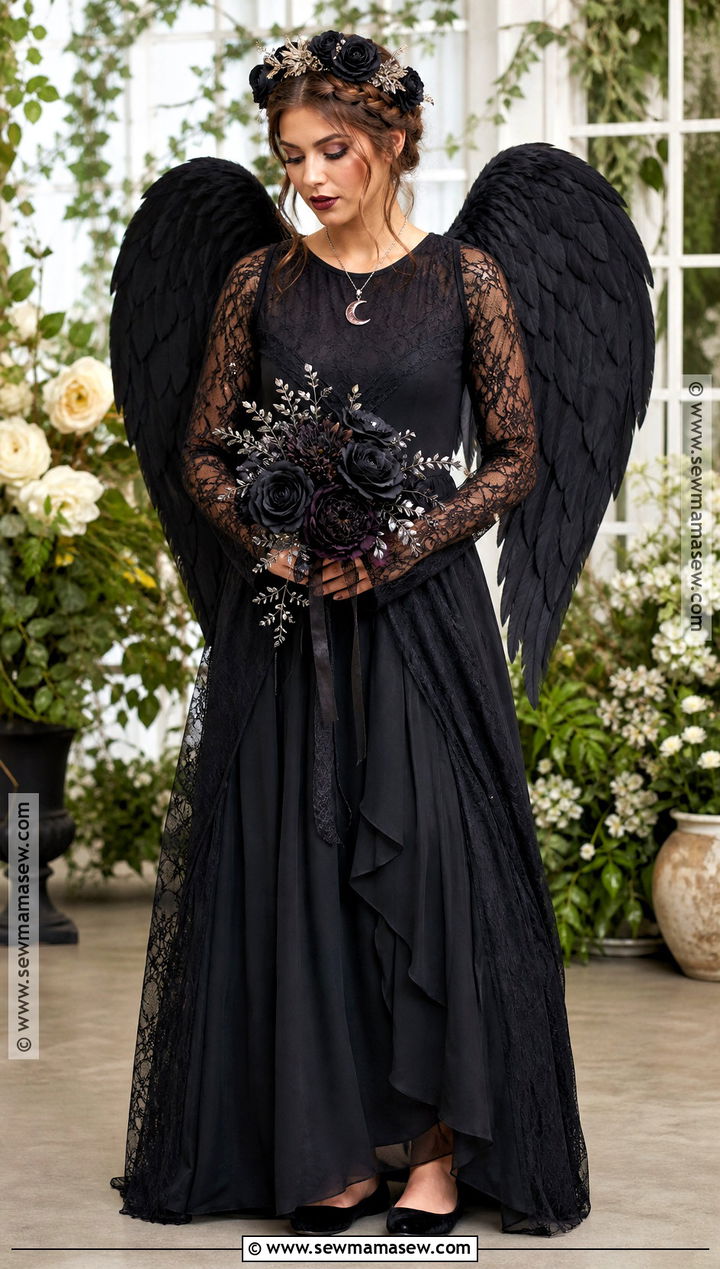Black Angel Costume With Black Flower Halo - 40 black angel costume ideas