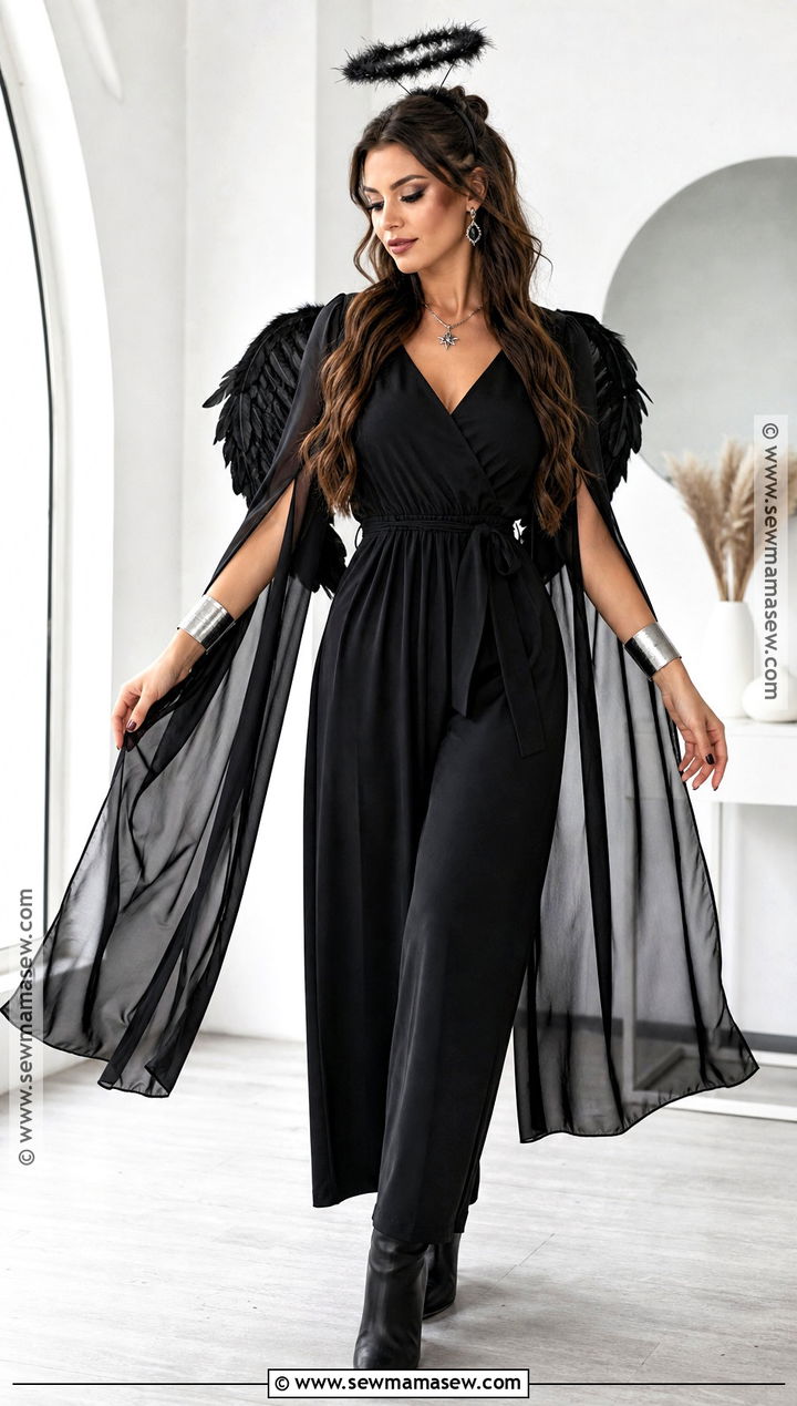 Black Angel Costume With Sheer Cape Sleeves - 40 black angel costume ideas