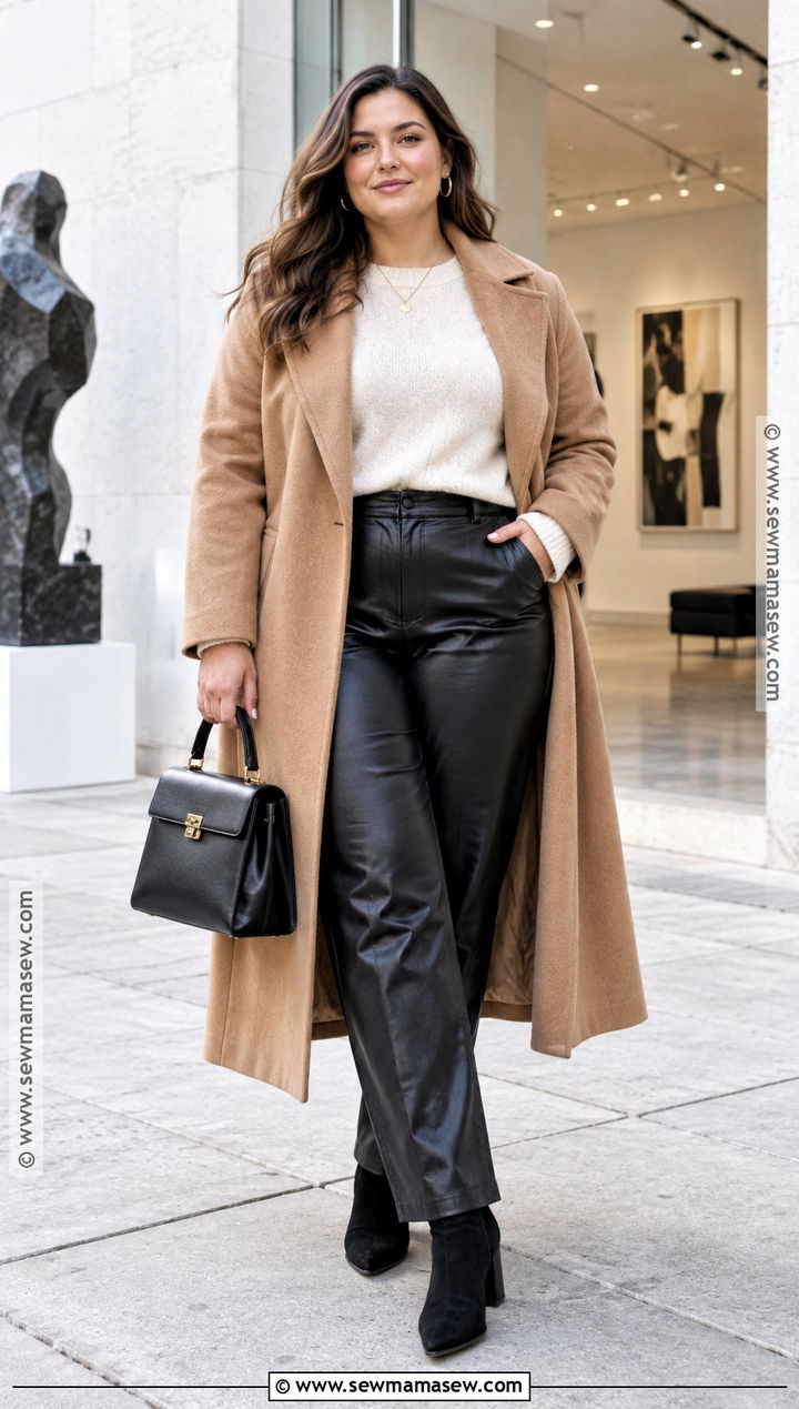 Black Ankle Boots With Leather Pants And Wool Coat - 20 black ankle boots outfit fall