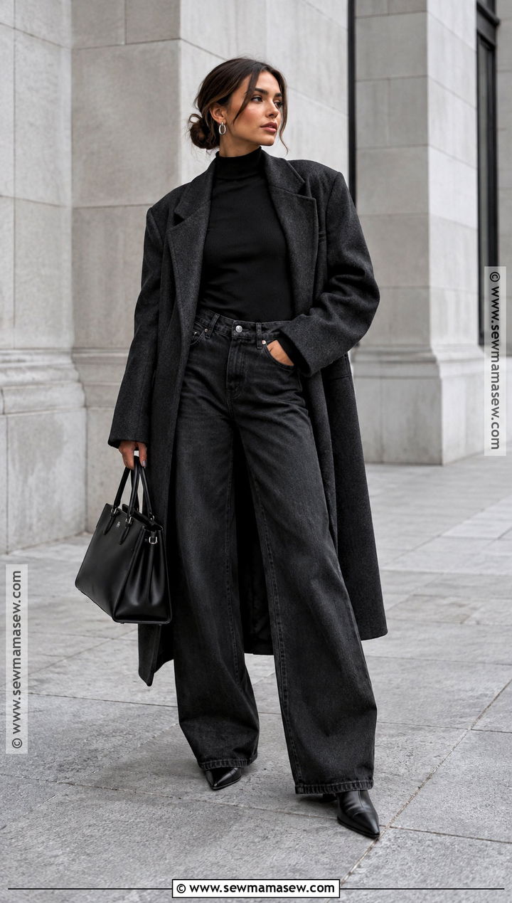 Black Baggy Jeans With A Black Sweater And Boots - 25 fall outfits baggy jeans
