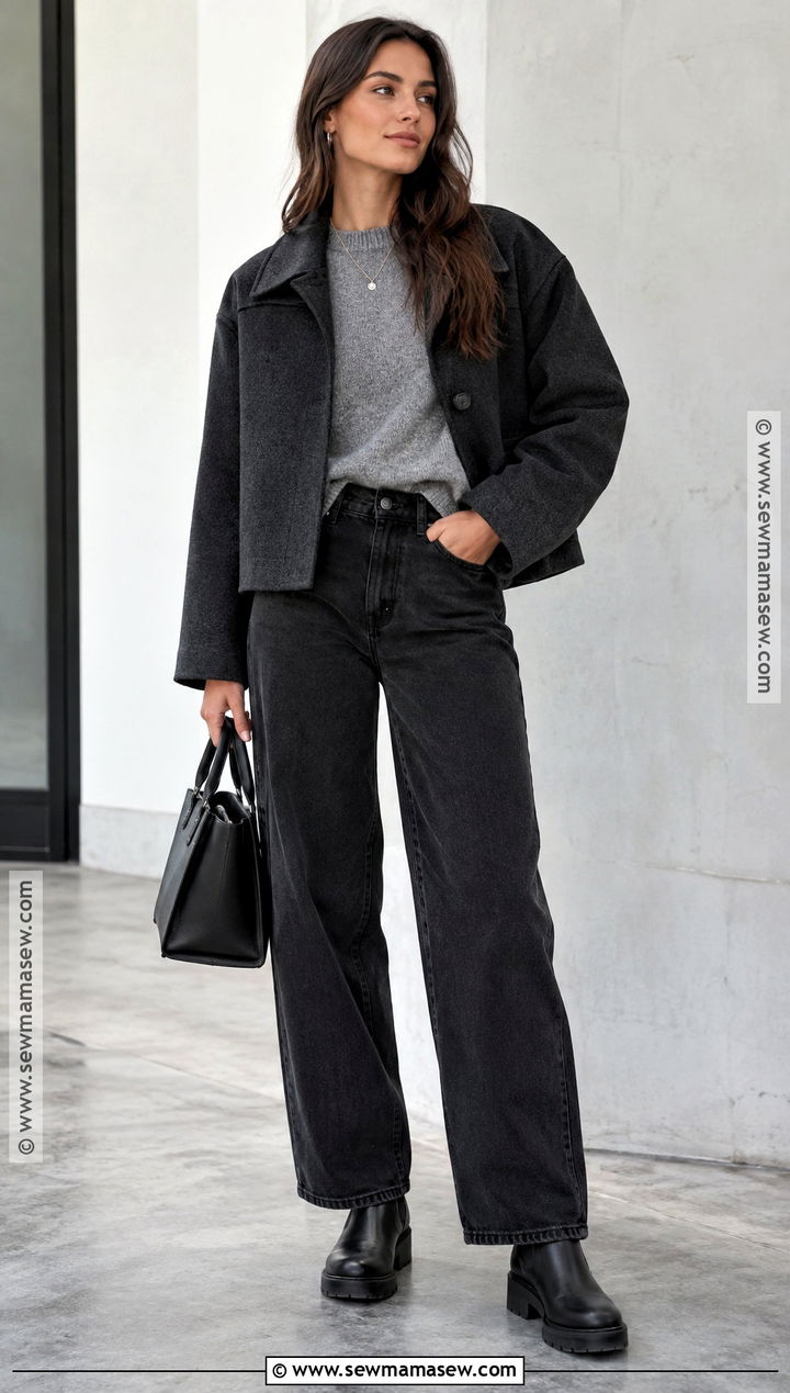 Black Baggy Jeans With A Gray Sweater And Boots - 25 baggy jeans outfit fall