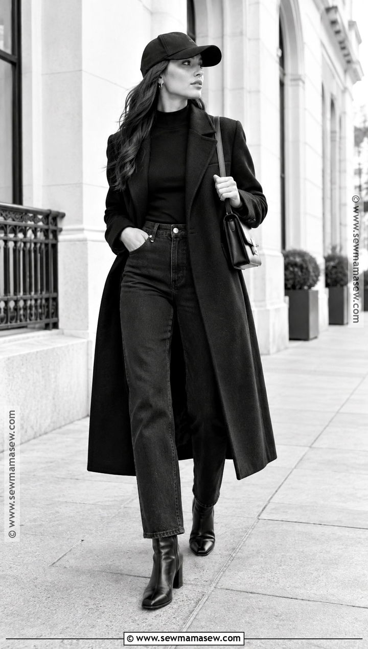 Black Baseball Hat With Monochrome Black Outfit - 20 baseball hat outfit fall ideas