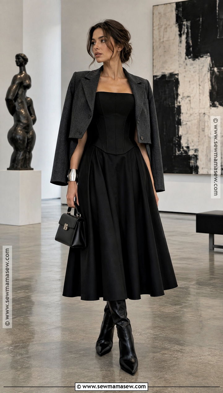 Black Basque Waist Fall Dress - 20 fall fashion dresses