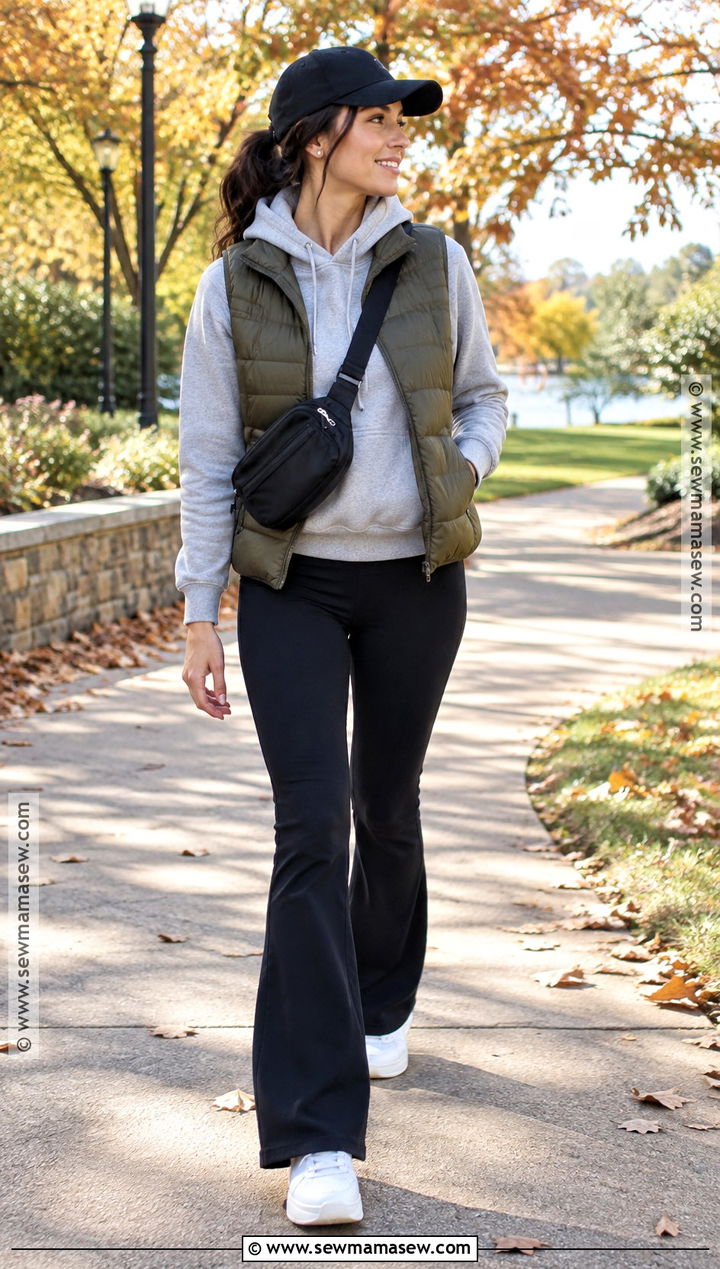 Black Bell Bottoms With Hoodie And Puffer Vest - 15 black bell bottoms outfit fall ideas