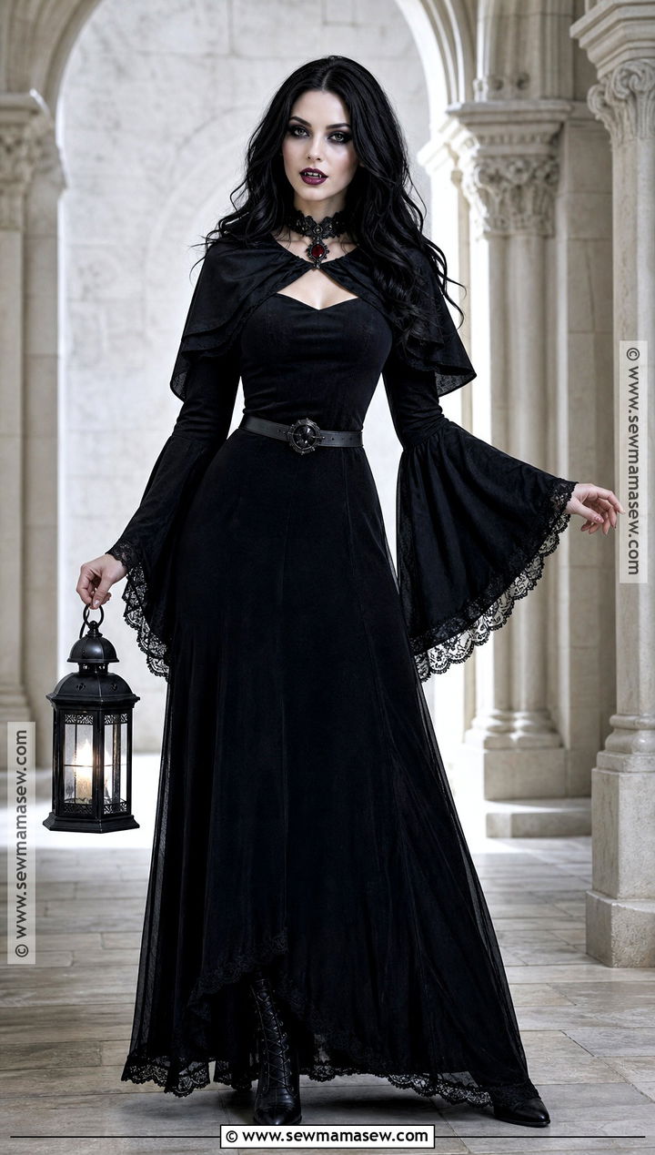 Black Bell Sleeve Vampire Dress - 30 black vampire dress ideas