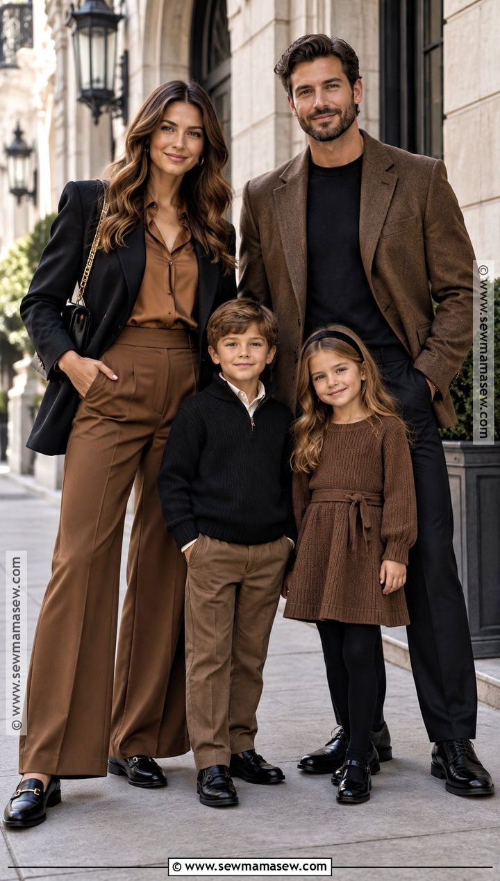 Black Blazer And Brown Trousers Family Outfit - 15 fall family pictures outfits black and brown