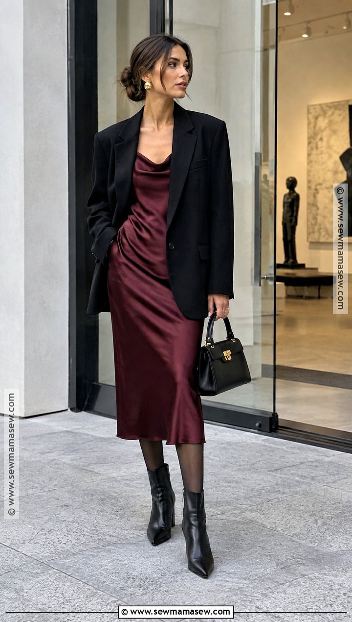 Black Blazer Slip Dress And Ankle Boots Fall Outfit - 15 Elevated Basics Outfit Fall