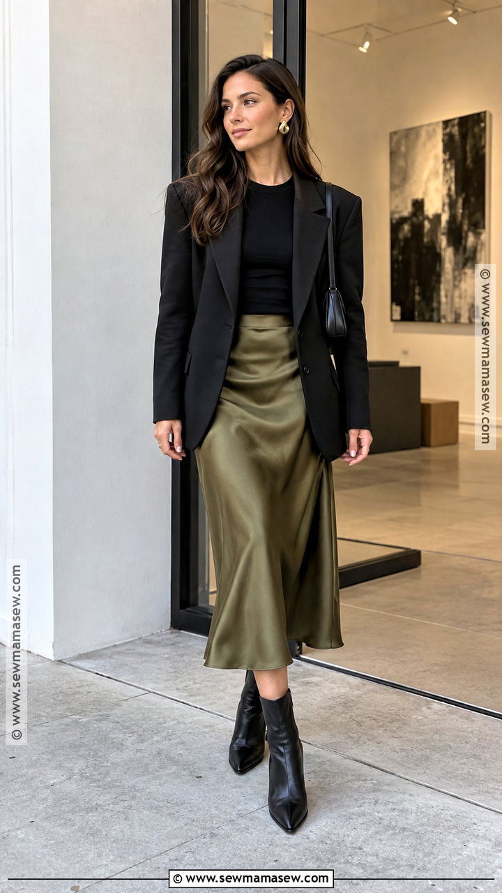 Black Blazer With Slip Skirt And Boots - 20 autumn blazer ideas