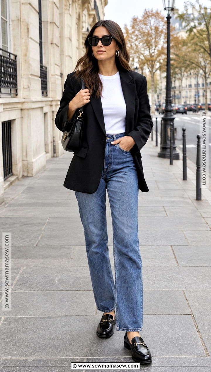 Black Blazer and Straight Leg Jeans Paris Fall Outfit - 25 fall paris outfits