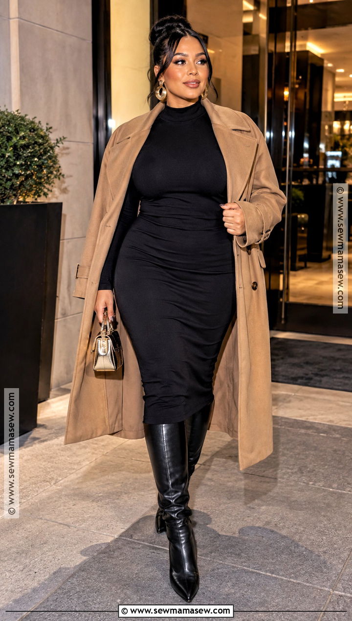 Black Bodycon Dress And Knee High Boots Fall Birthday Outfit - 15 fall birthday fits baddie