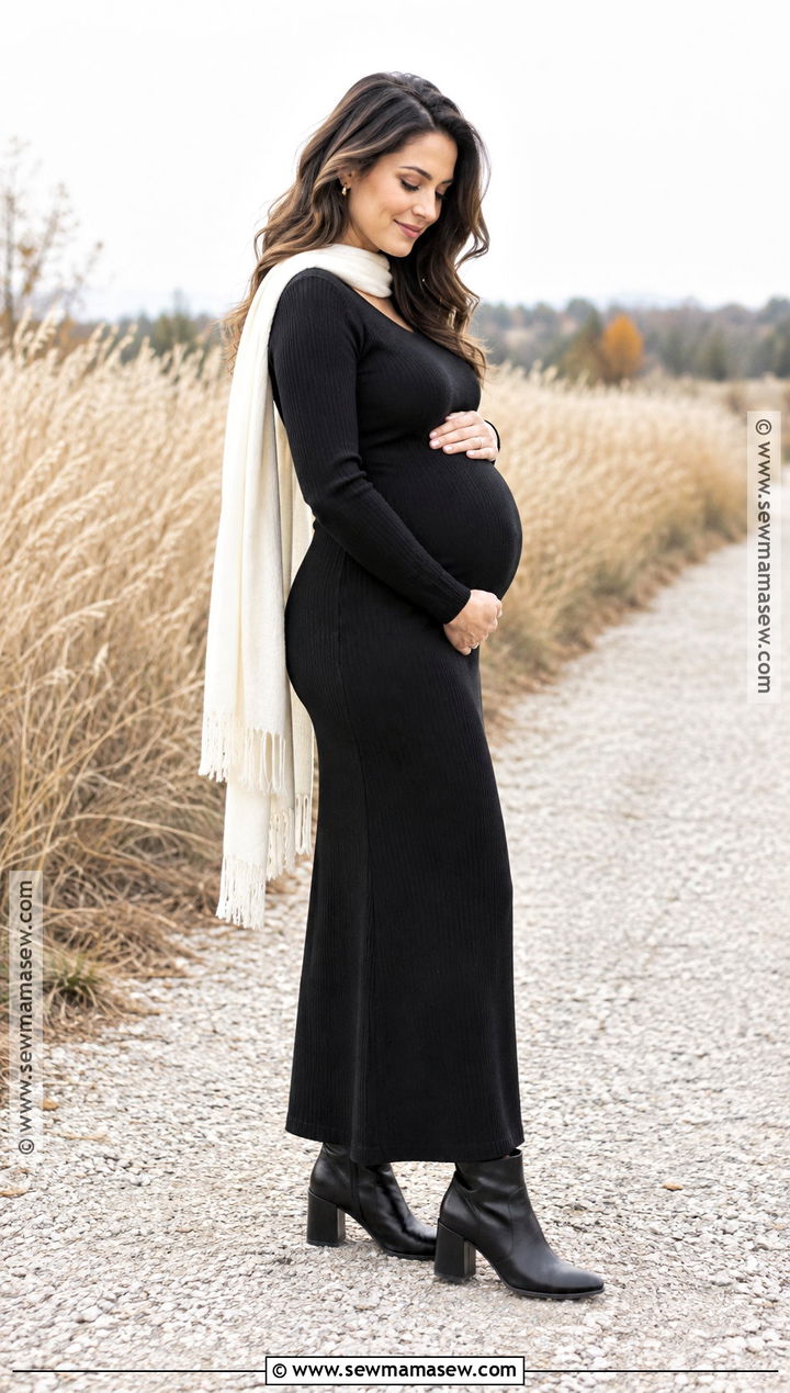 Black Bodycon Maternity Dress With Cream Scarf - 15 black dress fall maternity pictures ideas