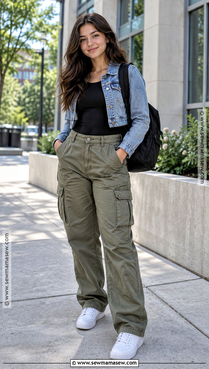 Black Bodysuit With Cargo Pants And Sneakers - 15 Back To School Outfits Bodysuit