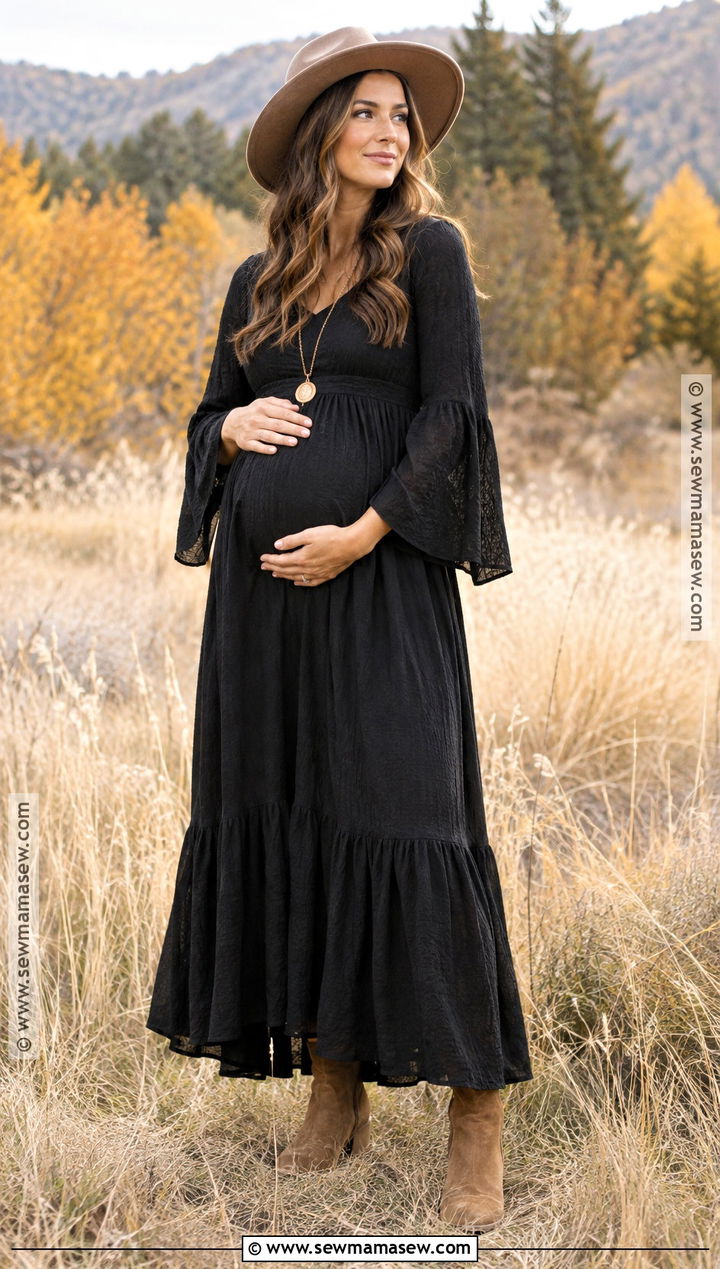Black Boho Maternity Dress With Felt Hat - 15 black dress fall maternity pictures ideas