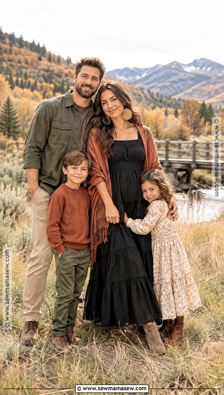 Black Boho Maxi Dress With Terracotta Outfits - 15 Black Dress Fall Photoshoot Ideas for Family