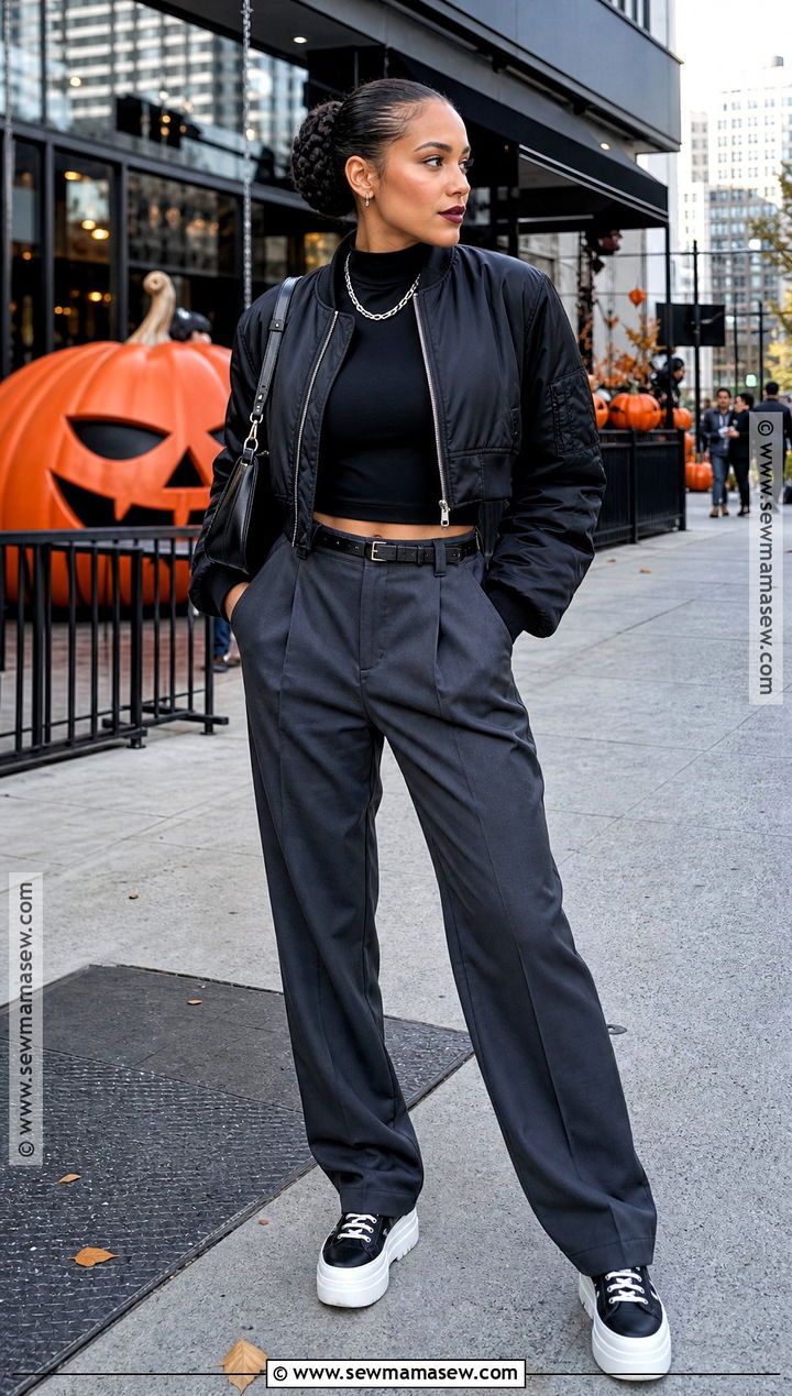 Black Bomber Jacket Halloween Outfit - 30 black halloween outfit ideas