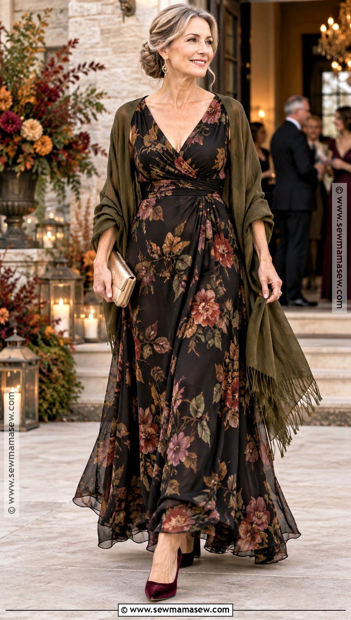 Black Botanical Fall Boho Mother Of The Bride Dress - 15 Fall Mother Of The Bride Dresses Boho