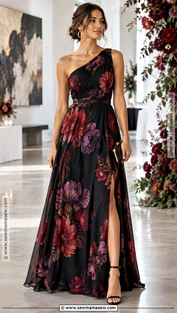 Black Botanical Floral Bridesmaid Dress - 15 floral bridesmaid dresses fall