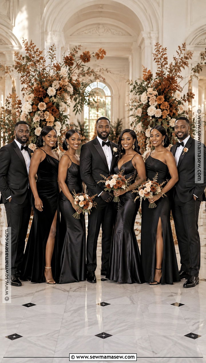 Black Bridesmaid Dresses With Black Groomsmen Tuxedos - 15 fall wedding bridesmaid dresses and groomsmen