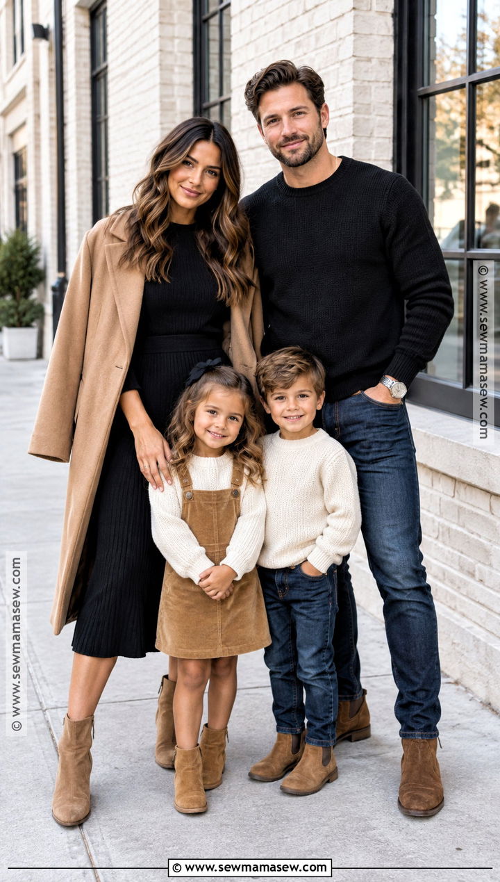Black Camel and Denim Fall Family Picture Outfits - 15 fall theme family picture outfits