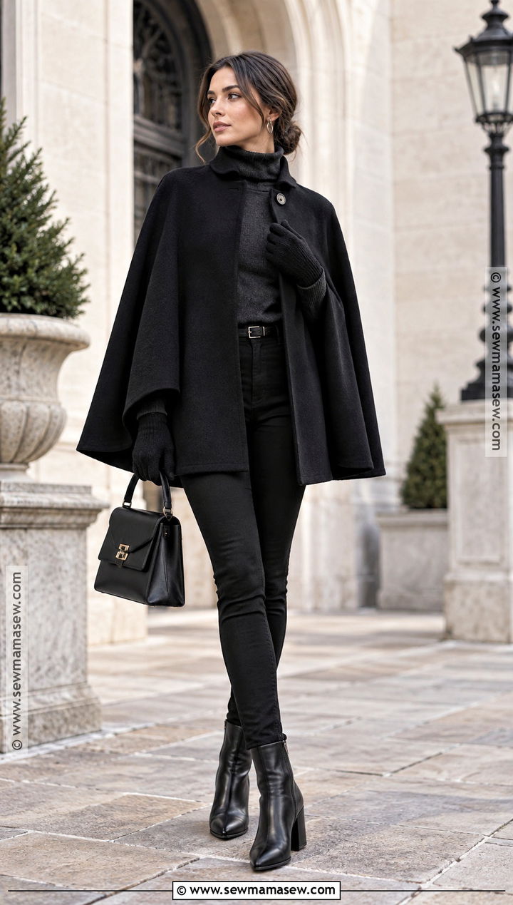 Black Cape And Slim Pants Witchy Fall Outfit - 25 witchy fall outfits