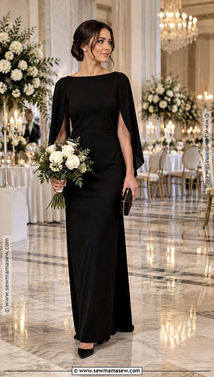 Black Cape Sleeve Bridesmaid Dress - 15 black bridesmaid dresses fall wedding