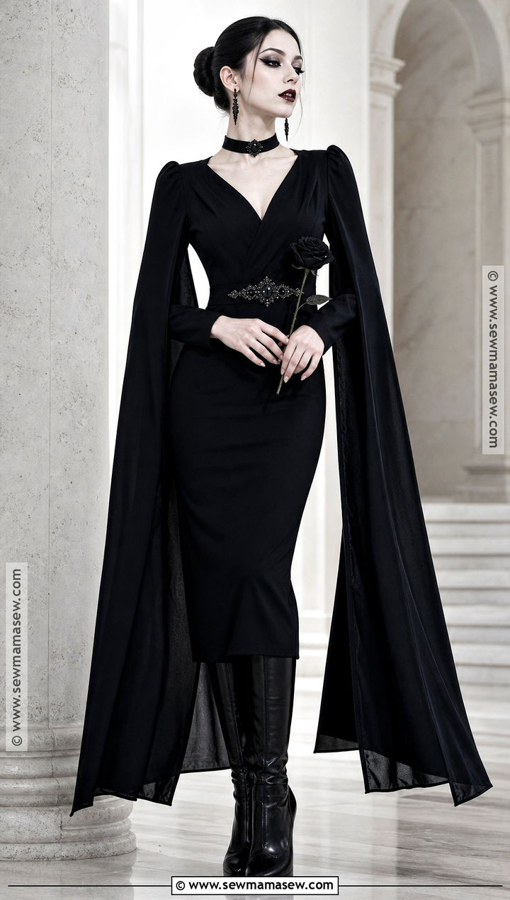 Black Cape Sleeve Vampire Dress - 30 black vampire dress ideas