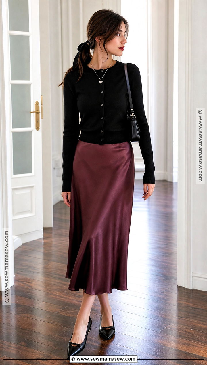 Black Cardigan And Satin Skirt Halloween Outfit - 30 black halloween outfit ideas